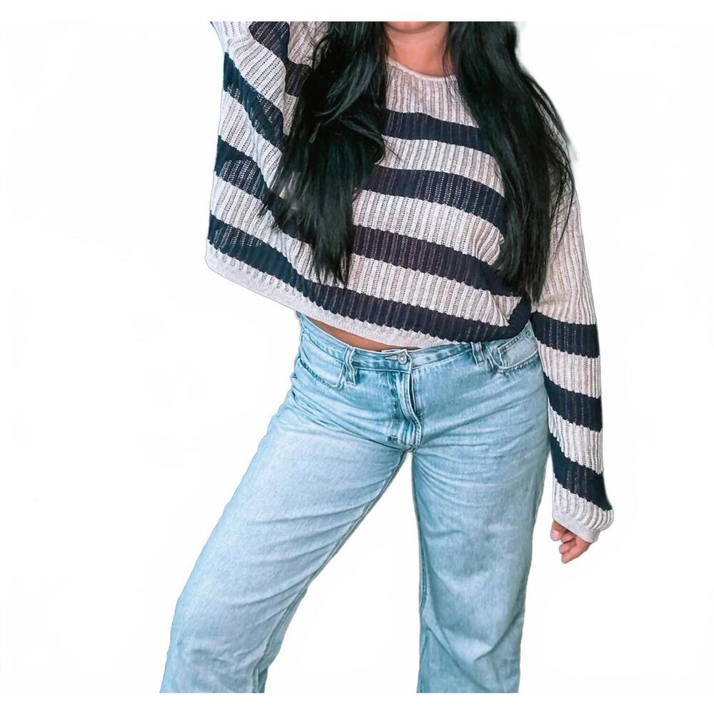 NEW BY TOGETHER striped knit sweater in natural & navy